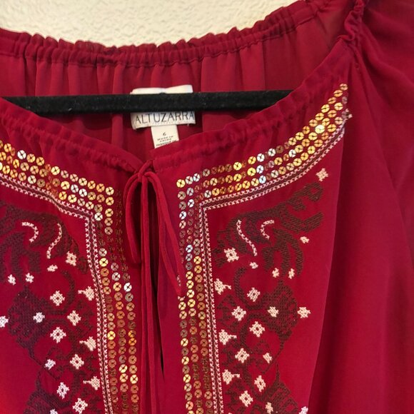 Altuzarra for Target Red Wine Burgundy Peasant Dress w/ Embroidery - Sz 6 - Picture 4 of 5